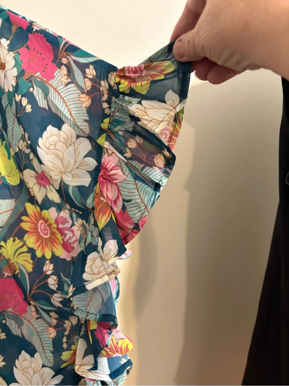 Umgee USA women's 1XL kimono green teal pink floral ruffle short sleeve shawl - Picture 9 of 10